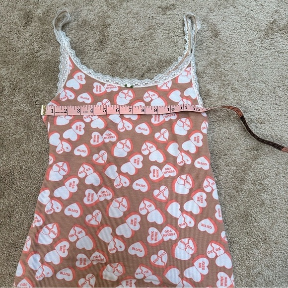 SOLD NWOT Aerie candy hearts lace stretch tank top with rose in brown /pink - Picture 3 of 7